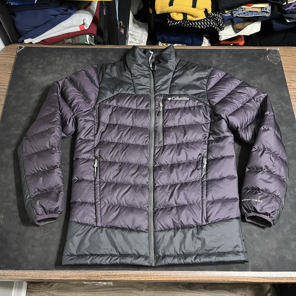 Columbia Down Feather Jacket Mens Small Omni-Heat Purple Nuptse Puffer Insulated